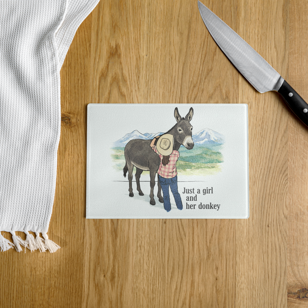 Just a girl and her long ears glass cutting board
